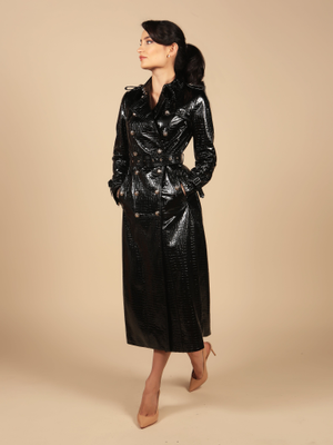 Indiscreet Leather Trench Coat In Nero (S)
