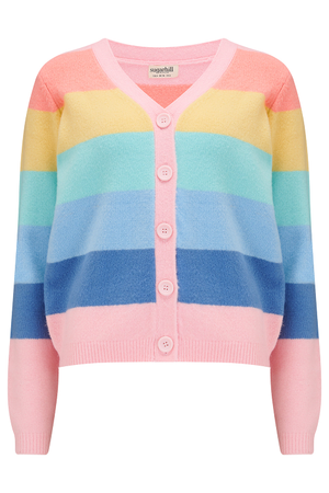 Izzy Cardigan Multi, Pastel Rainbow Stripes (S)