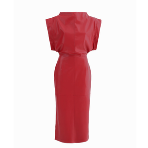 Stylish Sleeveless Faux Leather Dress Red (XL)