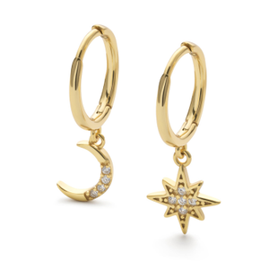 Gold Star Crescent Moon Earrings (one size)
