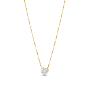 Mini Bezel Solitaire Necklace - Gold Heart (16")