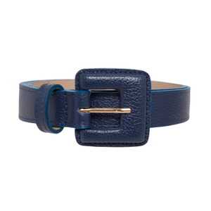 Mini Square Narrow Leather Belt - Navy Blue (S)
