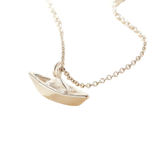 Sterling Silver Origami Boat Charm Necklace