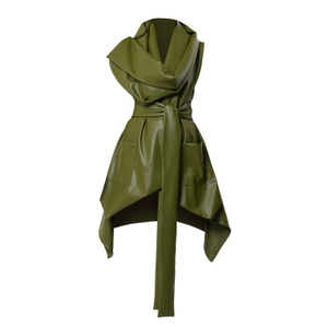 Vegan Leather Vest With Belt In Green (XXL)