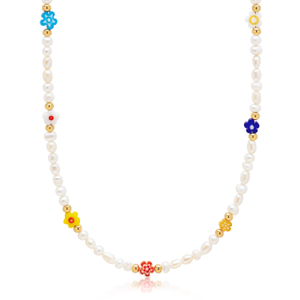 Women's Pearl Choker With Flower Beads (17")