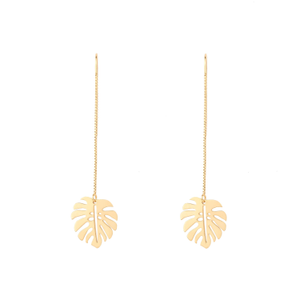 Gold Monstera Leaf Dangle Chain Earrings