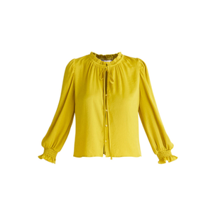 Ruched Collar Blouse In Mustard Yellow (L)