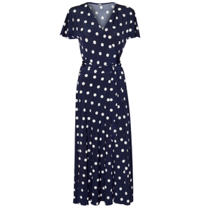 Reverse Wrap Midi Dress In Navy Spot (XXL)