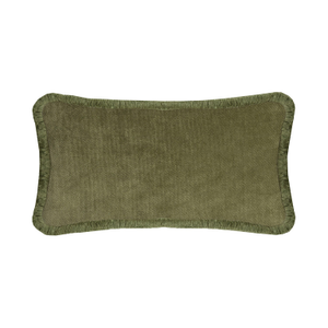 Single Velvet Bed Cushion With Fringes Green