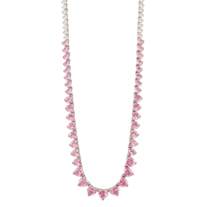 Graduated Heart Tennis Necklace - Pink (17")