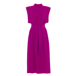Stylish Straight Dress With Belt Pink (M)