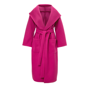 Fuchsia Hooded Coat With Waist Belt (M)