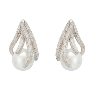 Moonlit Embrace Pearl Earrings Silver