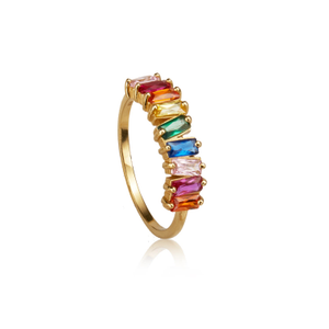 Gold Rainbow Gemstone Cluster Ring (L)