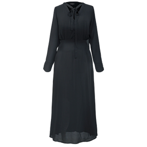 V-Neckline Long Blouse-Dress - Black (M)