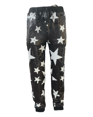 Black Sparkle Star Reversible Sequin Joggers (L)
