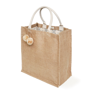 Jute Canvas Gift Bag With Pompom - Large