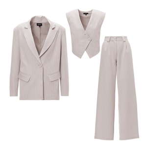 Three-Piece Beige Striped Suit (L)