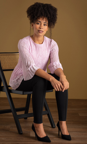 Floral Lace Pleated Top - Rose Blush