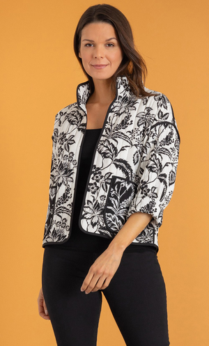 Botanical Print Quilted Jacket - Black/White