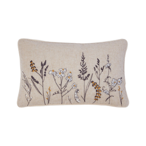 Becky Natural Floral Embroidered Cushion (30cm x 50cm)