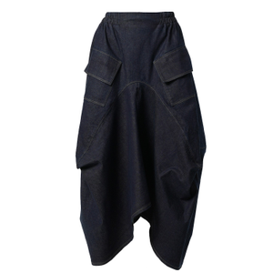 Denim Asymmetrical Skirt In Dark Blue (XXXL)