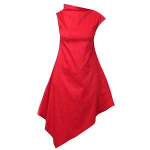 Elegant Asymmetrical Dress In Red (XXL)