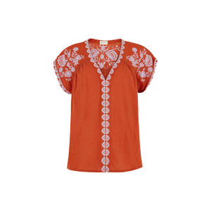Luna Brown Blouse With Pink Embroidery (M)