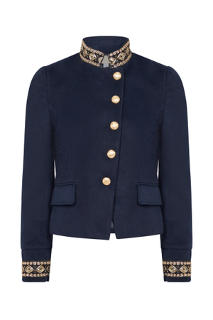 Navy Military Jacket With Gold Sequin Braid Details (L)
