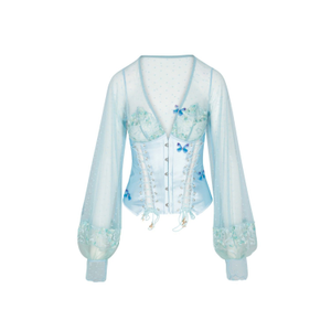 Madame X Blue Lace Butterfly Corset With Butterfly Detail (L)