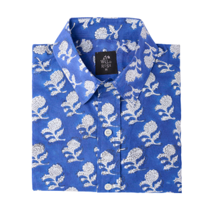 Waridi Hand Block Print Cotton Long Sleeved Floral Shirt (L)