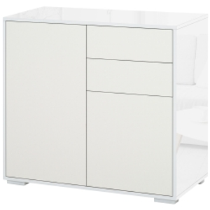 HOMCOM Aparador para Cocina con 2 Puertas 2 Cajones Marco de Blanco Brillante Estante Ajustable Apertura a Presión Armario de Almacenamiento para Dormitorio Salón 79x36x74 cm Blanco