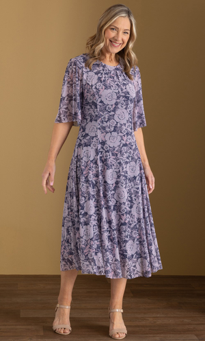 Anna Rose Floral printed Mesh Midi Dress - Blush/Multi