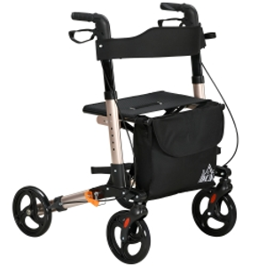 HOMCOM Rollator Walker with Seat with Carry Bag, Adjustable Height, Cane Holder for Seniors and Disabled, Gold Tone
