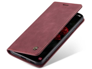 CaseMe Slim Synthetic Leather Wallet Case with Stand for Samsung Galaxy S24 - Burgundy