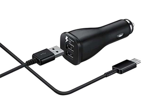 Samsung Adaptive Fast Charging USB-A Dual-Port Car Charger with USB-C Cable - Black