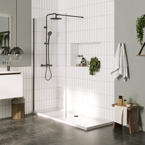 Coral 8mm Wet Room Clear Glass Shower Panel Matt Black 900mm