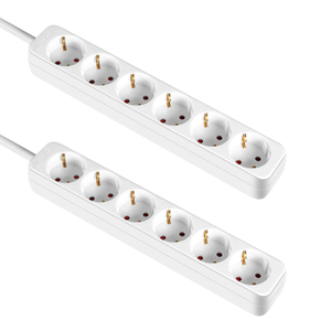 Pack 2 Regletas 6 Enchufes Schuko 1m Blanco sin Interruptor 7hSevenOn