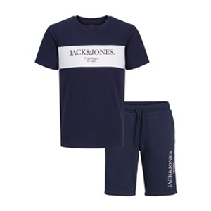 JACK & JONES Boys Chester T-Shirt And Shorts Set Navy Blazer/White