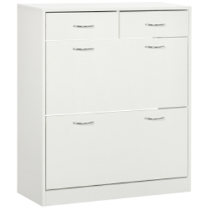 HOMCOM Mueble Zapatero Estrecho Armario de Zapatos con 2 Cajones Abatibles para 12 Pares de Zapatos 80x30x91,5 cm Blanco