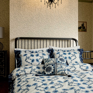 Scrolling Carnation Duvet Cover SET, Indigo & Ivory