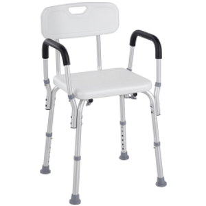 HOMCOM Silla para Ducha Taburete de Ducha Antideslizante con Altura Ajustable y Reposabrazos Regulable Carga 136 kg