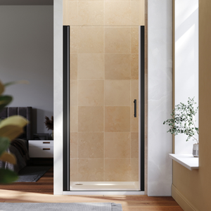 ELEGANT 800mm Frameless Pivot Shower Door 5mm Safety Glass Shower Enclosure Cubicle Black