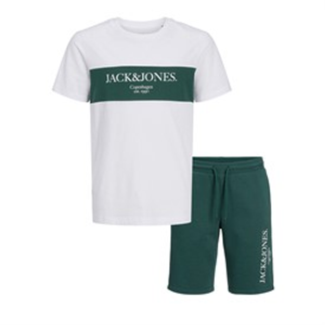 JACK & JONES Boys Chester T-Shirt And Shorts Set Trekking Green