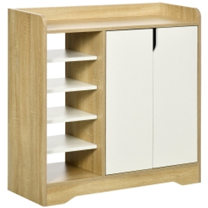 HOMCOM Zapatero Estrecho de Estilo Moderno para 13 Pares de Zapatos para Entrada Pasillo 80x30x80 cm Natural y Blanco