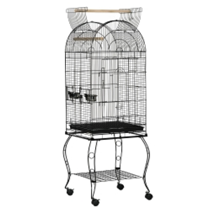 PawHut Jaula para Pájaros con Soporte y Ruedas Jaula de Acero con Bandeja Extraíble y 2 Comederos 51x51x153 cm Negro