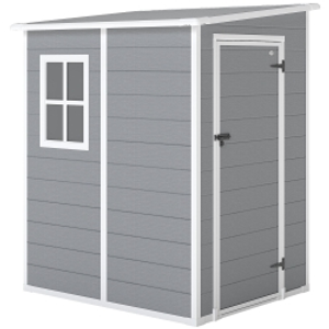 Outsunny 4'x5' Garden Storage Shed, Lean to Shed, Lockable Garden Shed with Window, Vent and Plastic Roof, Grey