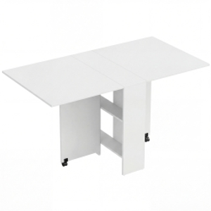 HOMCOM Mesa Plegable de Comedor con Ruedas Alas Abatibles y Estantes para 4-6 Personas 75x140x74 cm Blanco