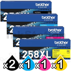 5 Pack Genuine Brother TN-258XL High Yield Toner Cartridges Combo [2BK,1C,1M,1Y]