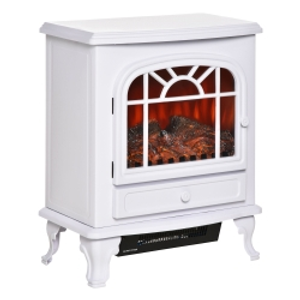HOMCOM Chimenea Eléctrica Portátil 1000/2000W con Llama LED Brillo Regulable Termostato Ajustable y Protección Sobrecalentamiento para Salas de 25 m² 51x28x60 cm Blanco